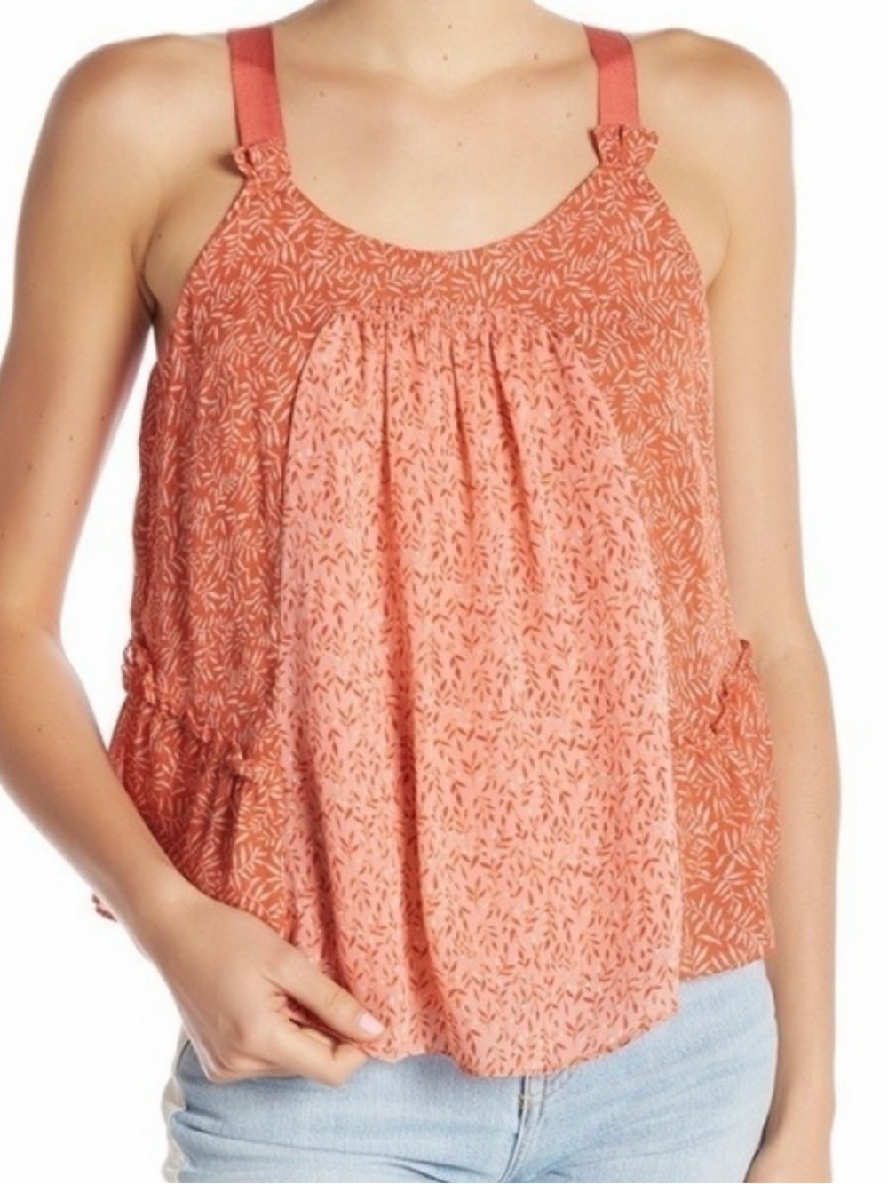 Joie Habiba Fern Print Sleeveless Cinnamon 100% Silk Women’s Top XXS